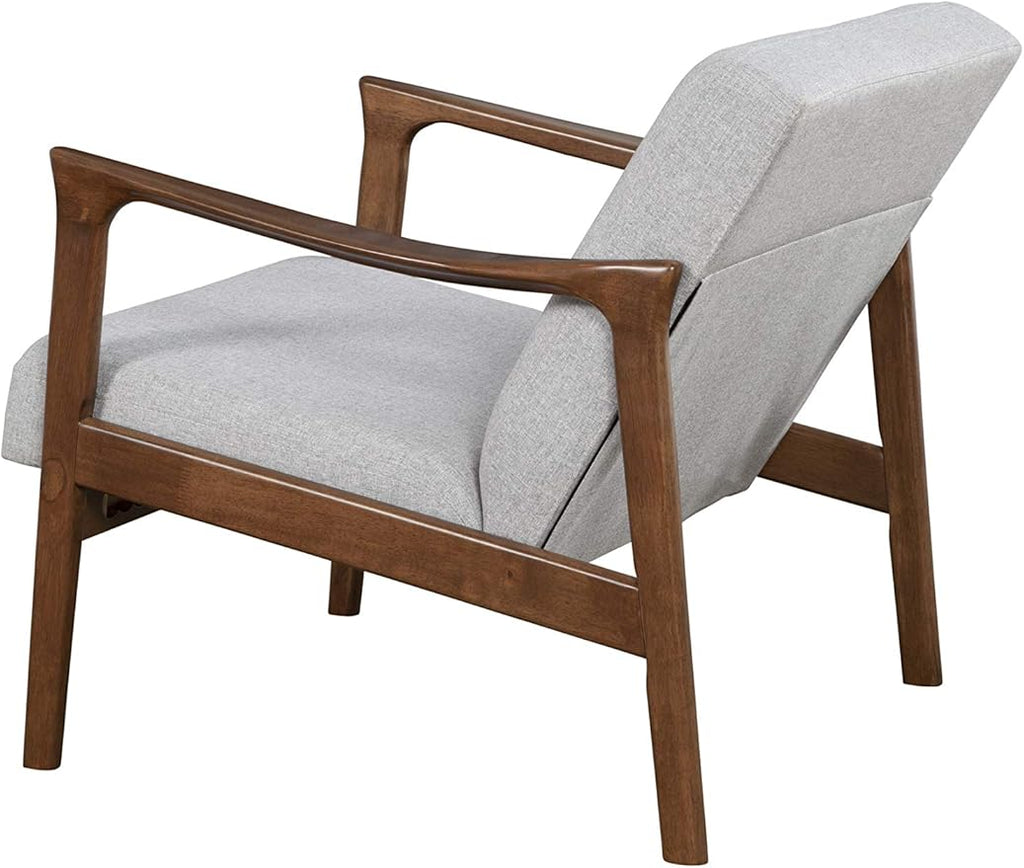 Alpine Furniture Zephyr Mid-Century Retro Accent Lounge Chair Wooden Arm Upholstered Back Living Room Furniture 33 W x 27.5 D x 29 H Walnut Finish/Pebble Upholstery