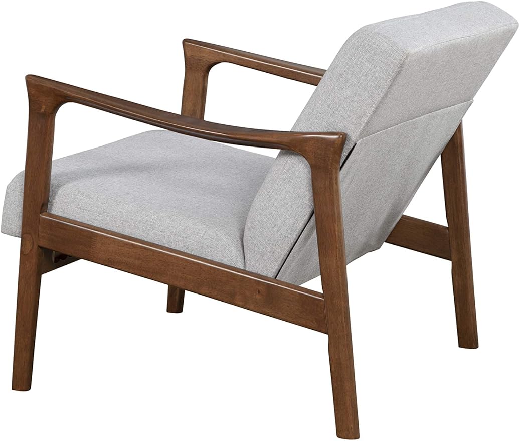 Alpine Furniture Zephyr Mid-Century Retro Accent Lounge Chair Wooden Arm Upholstered Back Living Room Furniture 33 W x 27.5 D x 29 H Walnut Finish/Pebble Upholstery