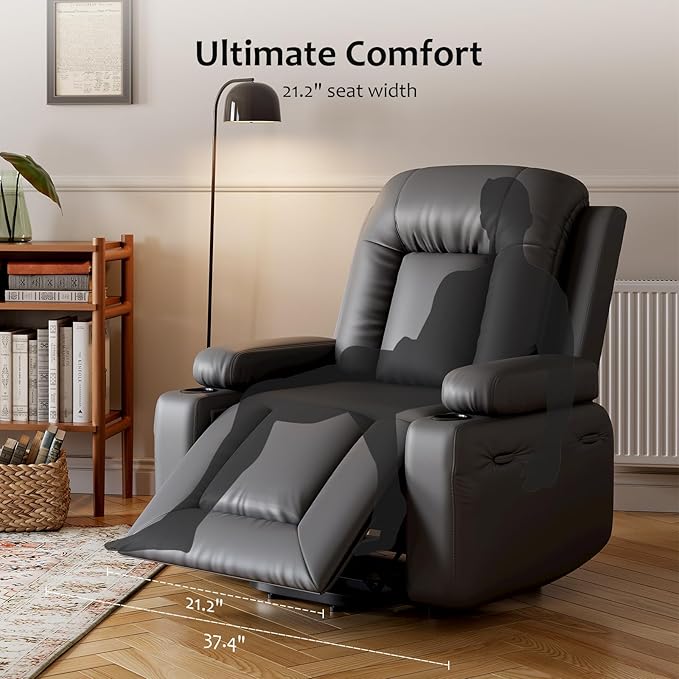 PU Leather Power Lift Recliner Chair Faux Leather Recliner Chair Sofa with Massage and Heat Remote Control Electric Stand Assist for Elderly and People Limited MobilityGrey