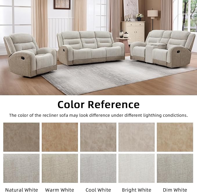 EBELLO Manual Recliner Chair Plush Fabric Single Recliner with Padded Seat Overstuffed Headrest and Supportive Footrest Perfect for Living Room Bedroom or Home Theater Beige