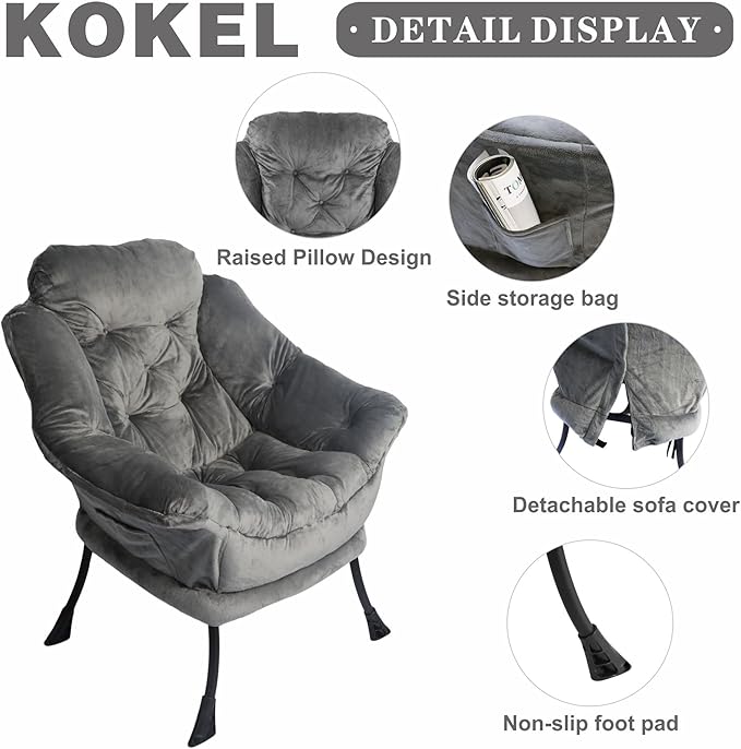 Kokel Lazy Chair with Folding OttomanLiving Room Chairst (Dark Gray-1118)