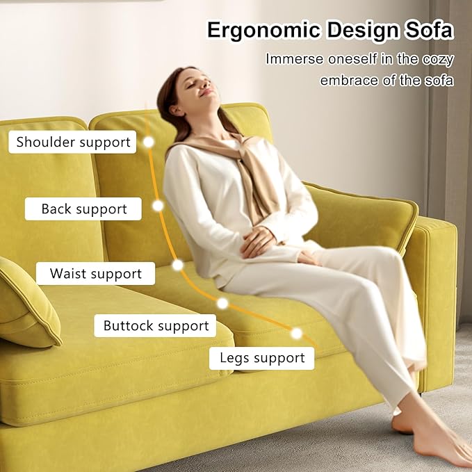 kinbor Small Couches for Small Spaces - Set of 2 Modern Loveseat Sofa with Magazine Pockets &amp Detachable Cover Durable Foam Couch for Living Room Office Salon Mustard Yellow