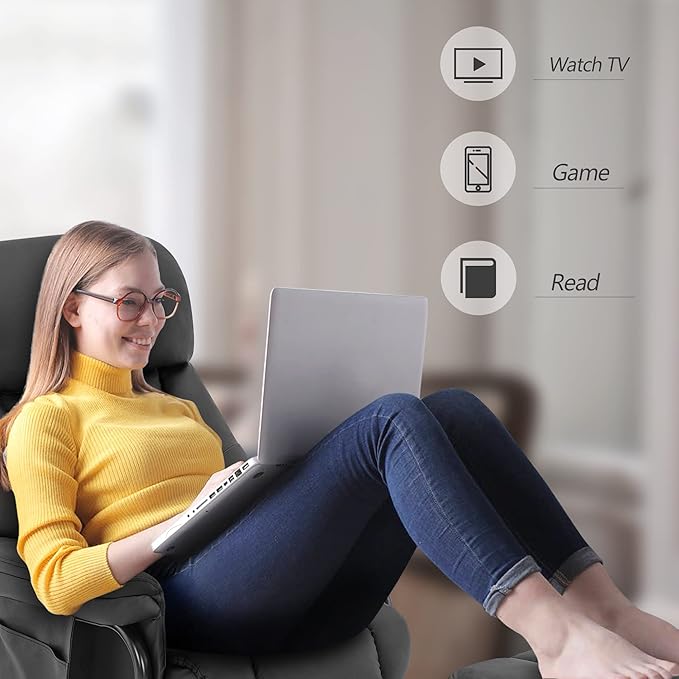 MCombo Swivel Recliner with Ottoman TV Chair with Vibration Massage Ideal for RV Small Space Living Room &amp Bedroom 4539 4828 (Faux Leather Black)