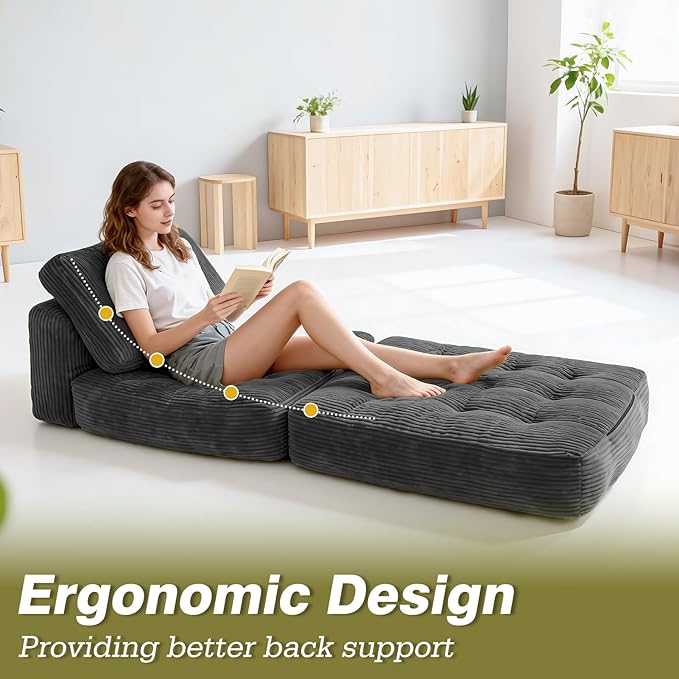 Art3d Folding Sofa Bed Convertible Sleeper Sofa Bed with Pilow &amp Back Support 3 in 1 Long Futon Boneless Couch Comfy Floor Couch for Living Room Bedroom Dark Gray