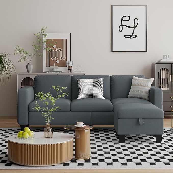 Sectional Sofa Couches for Living Room - 78''Convertible Modular Three-Seater L-Shaped Pet-Friendly CouchWashable Sofa Cover-Bench Storage Suitable for Small Living Room ApartmentOffice-Blue-Gray