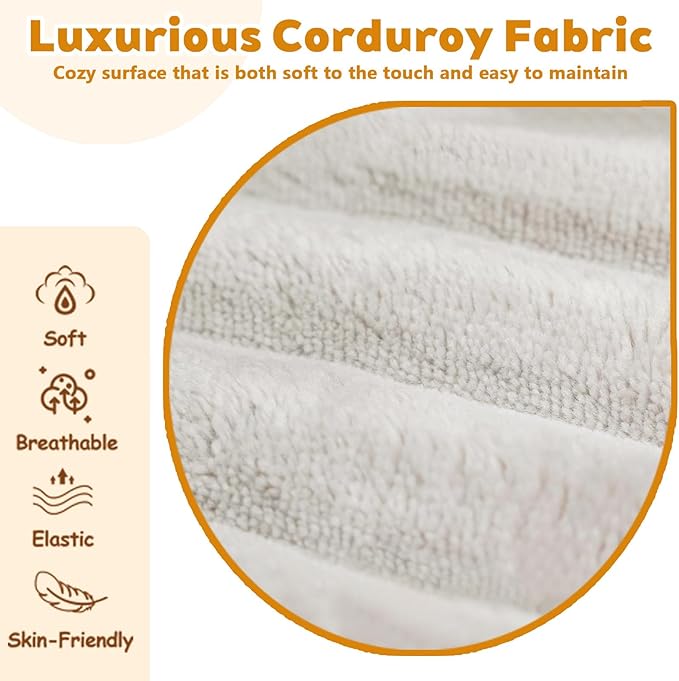 71 Sofa in a Box Compressed Boneless Couch with Wide Armrests &amp 2 Cushions Cloud loveseat Sofa for Living Room Memory Foam Deep Seat Corduroy Fabric No Assembly (White 3)