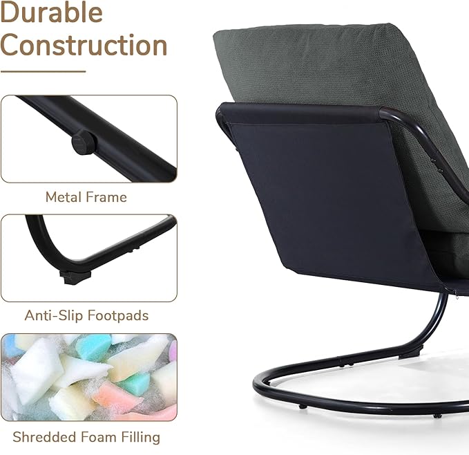Peace nest Modern Accent Chair Comfy Living Room Suspended Chair Bedroom Armchair with Mental Frame Comfortable Upholstered Cushion for Balcony Lounge Reading Meeting Room Dark Grey