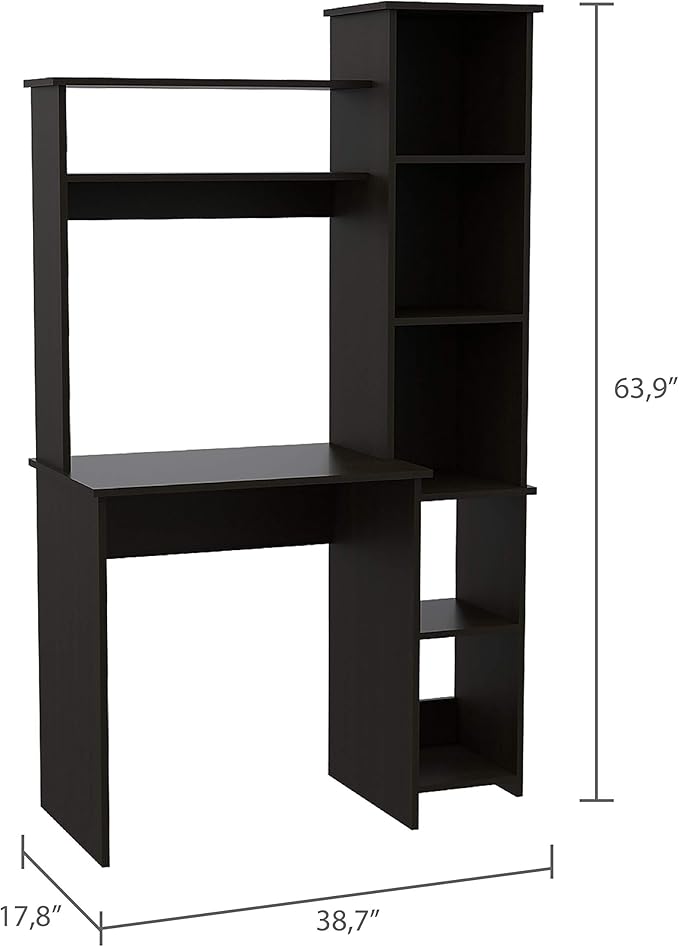Bellemave Computer Desk with Hutch and Bookshelf Home Office Desks with 6 Storage Shelves Writing Study Desk Table Modern Compact Workstation Bookshelf Desk Black