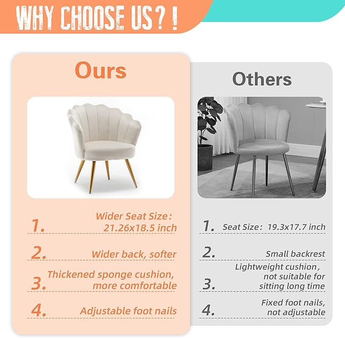 Alunaune Mid Century Velvet Living Room Chair Accent Chairs Upholstered Vanity Chair for Makeup Room Modern Barrel Arm Chair Guest Leisure Chair Comfy for Bedroom-Ivory