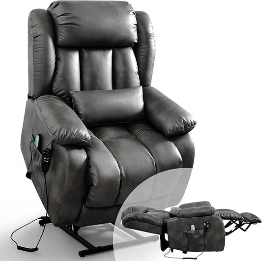 Infinite Position Lay Flat Lift Recliner Chair for Adults Dual Motor Power Lift Chair for Elderly with Massage &amp Heating USB Ports Remote Control &amp Lumbar Pillow Leather (Silver Grey)
