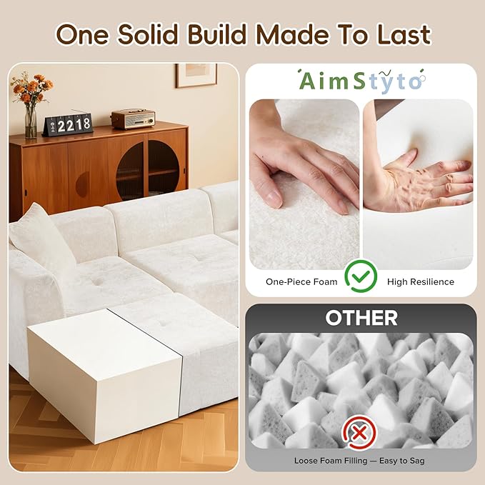108 3-Seat L-Shaped Modular Sectional Sofa with Chaise Plush Velvet Cloud Couch - Comfy Deep Seat Boneless Couches No Assembly Required for Living Room Bedroom Beige