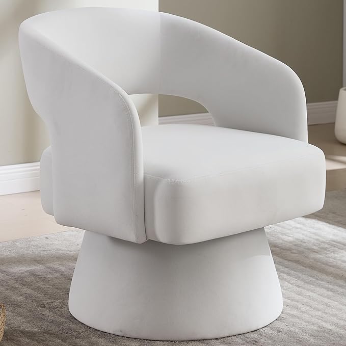 Swivel Accent Chair with Arms for Living Room Swivel Barrel Chairs with Backet for Small Space Velvet Round Chair for Bedroom (White)