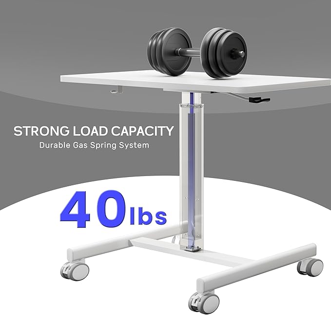 Mobile Laptop Standing Desk Adjustable Height Small Mobile Desk Workstation with Wheels Portable Rolling Computer Desk Cart for Home Office Classroom (White)