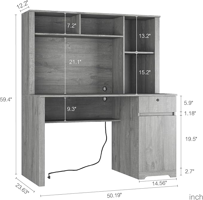 Computer Desk with Hutch BookshelfWood Executive Desk Teens Student Desk Writing Laptop Home Office Desk with Drawers3 AC Outlets and 2 USB Charging PortsStudy Laptop Table for Home