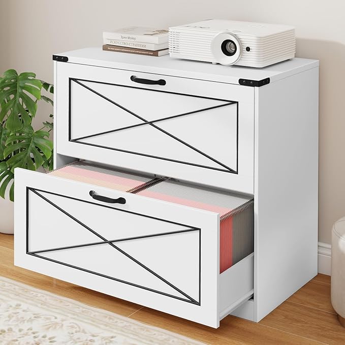 Vabches Lateral File Cabinet with 2 Drawers Farmhouse Filing Cabinet Office File Cabinet with File Drawers Wood Rustic Storage Cabinet File Organizer for Home Office Living Room White