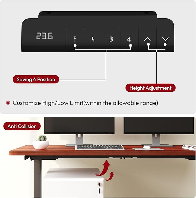SANODESK 48 Electric Standing DeskOne-Piece Dual Motor Height Adjustable Desk Stable and Durable 3-Stage Stand up Desk for Home Office (Black Frame/48 x 30 Inch Mahogany top)