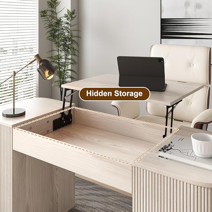 homary 59.8 Modern Standing Desk Home Office Desk Engineered Wood Office Desk with Lift-Top &amp Ample Storage for Office Study Wash White
