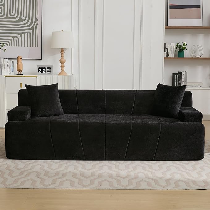 82.7 Modern Velvet Boneless Couch Ultra Comfy 3-Seater Sofa for Living Room Bedroom Home Office No Assembly Required (Black)