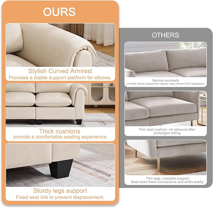 118 Faux Leather Modular Sectional Sofa with 2 Ottoman Oversized 4 Seater Couch with Curved Armrests Cloud Modern U-Shaped Sofa Deep Seat for Living Room Beige
