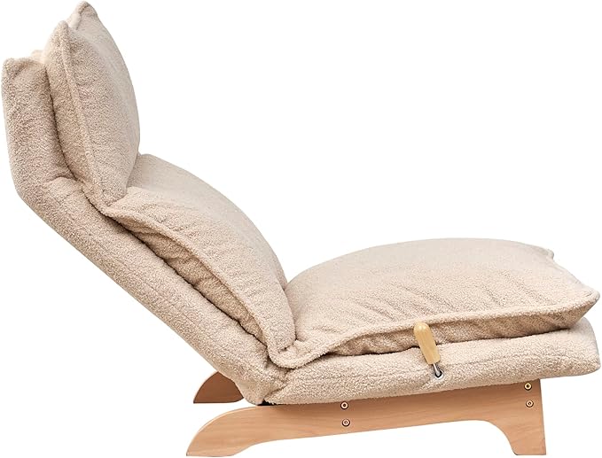 Floor Chair Single Lazy Sofa Leisure Balcony Reclining Japanese Tatami Adjustable Recliner with Ottoman for Living Room Bedroom Indoor Use (Stacked Footstool Beige)