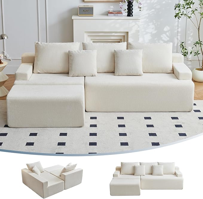 Boneless Couch L Shaped Cloud Couches for Living Room Comfy Fluffy Modular Sectional Sofa Deep Seat Memory Foam Lounger with Left Facing Chaise Free Combination Beige