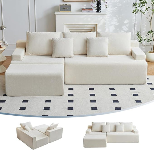 Boneless Couch L Shaped Cloud Couches for Living Room Comfy Fluffy Modular Sectional Sofa Deep Seat Memory Foam Lounger with Left Facing Chaise Free Combination Beige