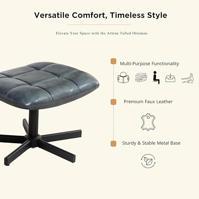 Roundhill Furniture Arlena 2-Piece Seating Set Faux Leather Tufted Accent Chair and Ottoman Blue