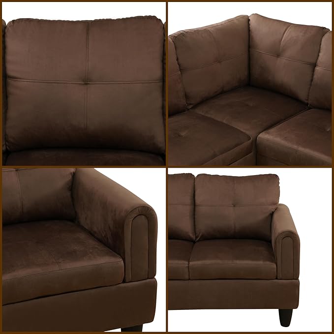 L Shaped Couch Modular Sectional Sofa with Chaise Modern Modular Sofas Furniture Sofa Couches for Living Room/Apartment/Office/Bedroom Chocolate