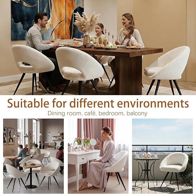 Modern Dining Chairs Set of 2 Upholstered Kitchen Chairs Dining Room Chairs Comfortable Side Accent Chairs with Curved Back for Kitchen Living Room Restaurant (White2)