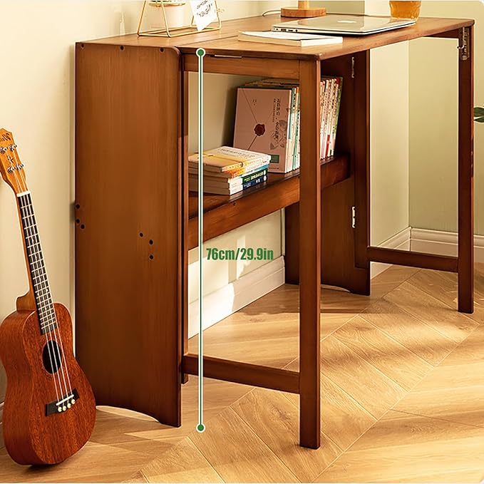 Bamboo Folding Desk with Storage ShelfFoldable Computer TableWriting WorkstationMultifunctional Table for Home OfficeBrown
