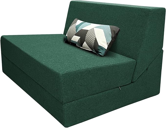 ANONER Convertible Chair Bed Sleeper with Memory Foam &amp Pillow Fold Out Chair Bed Couch Lounge Chaise for Living Room Bedroom Guest Room Home Office Dark Green