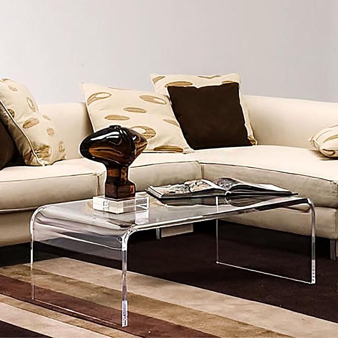 Acrylic Thick Coffee Table for Living Room. 39 Modern Minimalist Rectangular and Clear End Table.Easy to Clean and Safe Rounded Edges (39.4 W x 20 D x 14 H)
