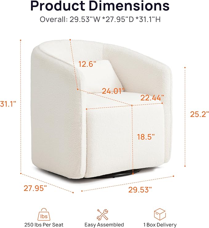 Oversized Boucle Swivel Accent Chair with 82L Hidden Storage 360° Swivel Barrel Chair for Living Room Small Space Bedroom Nursery Modern Comfy Cloud Armchair Single Sofa Cream White Sherpa&ampT
