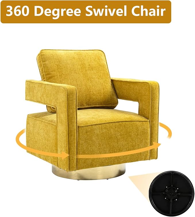ODUWA Swivel Barrel ChairsModern Square Chenille Arm Chair with Gold Stainless Steel BaseUpholstered Comfy 360 Degree Swivel Single Club ChairLeisure Chair