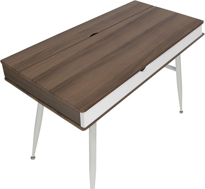 Calico Designs Alcove Modern Desk with Large Split Drawer Storage White/Chestnut