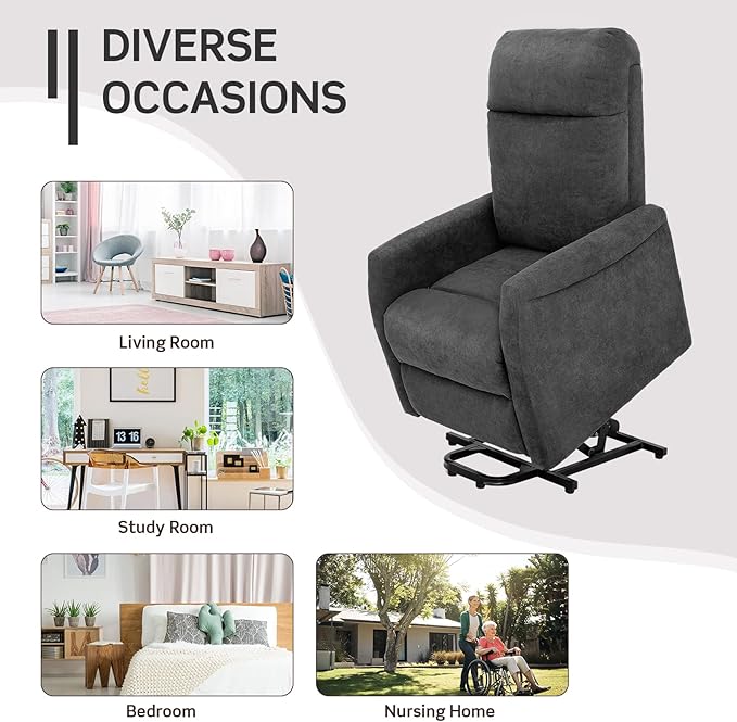 Giantex Power Lift Recliner Chair for Elderly Ergonomic Lounge Chair w/Remote Control Adjustable Backrest Side Pocket Electric Stand-Up Fabric Arm Chair for Bedroom Living Room Nursery (Grey)