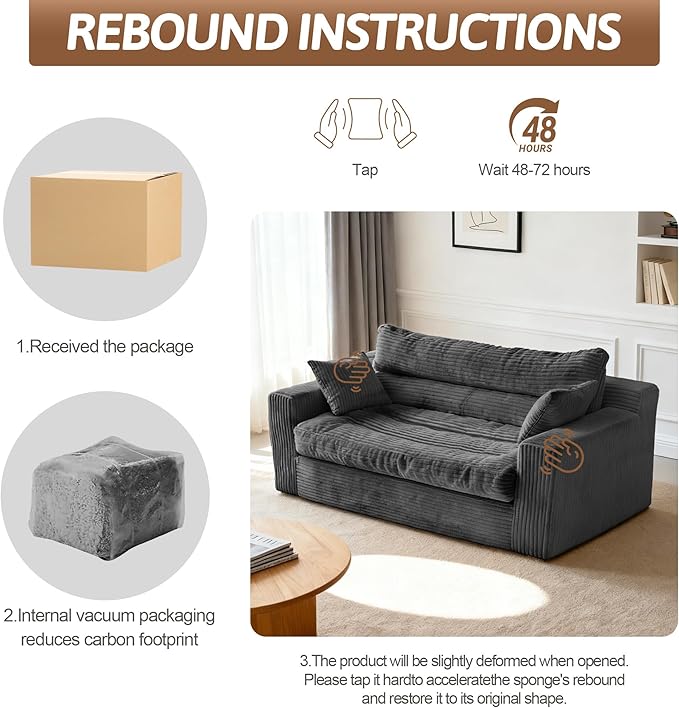 Convertible Sofa Bed Pull Out Boneless Couch Loveseat Floor Sofa Bed with Pillows 2-Seater Folding Sofa Loveseat Boneless Couch for Living Room Bedroom Apartment Office(Grey)