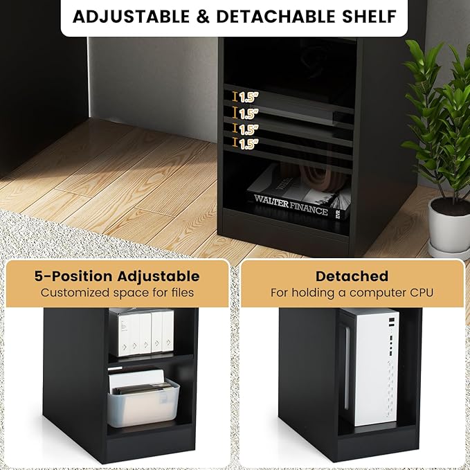 GOFLAME Computer Desk Home Office Desk with Large Drawers Hutch Keyboard Tray 5-Position Adjustable Open Shelves Easy Assembly Writing Desk for Bedroom Small Space Living Room Black