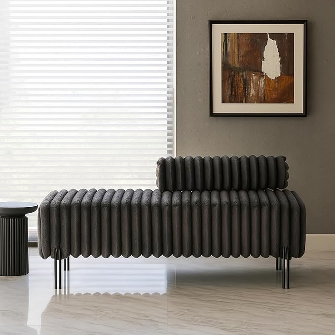 49.6'' Loveseat Sofa Modern Faux Fur 2-Seater Couch with Adjustable Backrest Comfy Bench for Entryway End of Bed Boutique Dressing Room Bedroom (Grey).