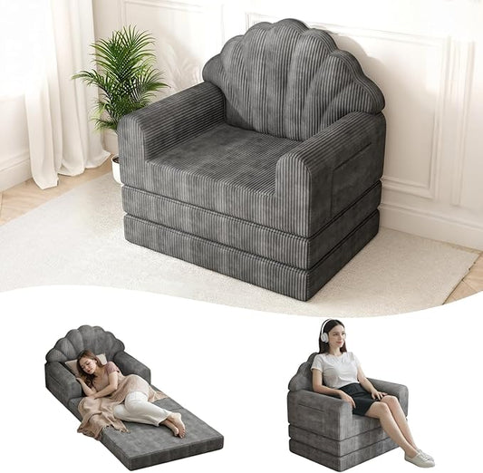 Folding Sofa Bed with Back Support 2-in-1 Convertible Futon Sleeper Chair for Adult 75 D x 34 W Fold Out Bean Bag Floor Foam Lounger Couch for Living Room Bedroom Small Space Grey