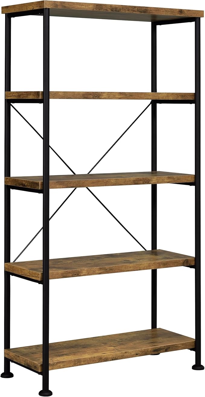 Coaster Home Furnishings - Analiese - Metal and Wood - 2-Piece Computer Desk and Bookcase Set with Three Storage Drawers Four-Shelf Bookcase - Farmhouse - Home Office - Rustic Nutmeg - 801541-S2