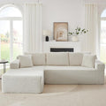 Boneless Couch for Living Room 104 Inch Cloud sectional Couch with Deep Seat Corduroy Modular Sectional Sofa with L-Shape Chaise No Assembly Required (White Left Facing Chaise)