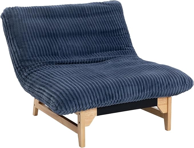 Oversized Cloud Chair with Solid Wood Base Corduroy Bean Bag Accent Chair for Adults Big Fluffy Shredded Foam Filled Reading Armchair for Bedroom Living RoomBlue