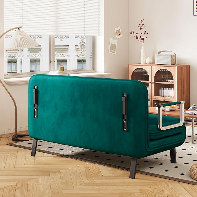Convertible Sofa Bed Full Size Velvet Tri-Fold Sofa Bed with 6-Position Adjustable Backrest Multi-Functional Folding Chaise Lounge Couch for Home Office 55 W x 74.8 L Antique Green
