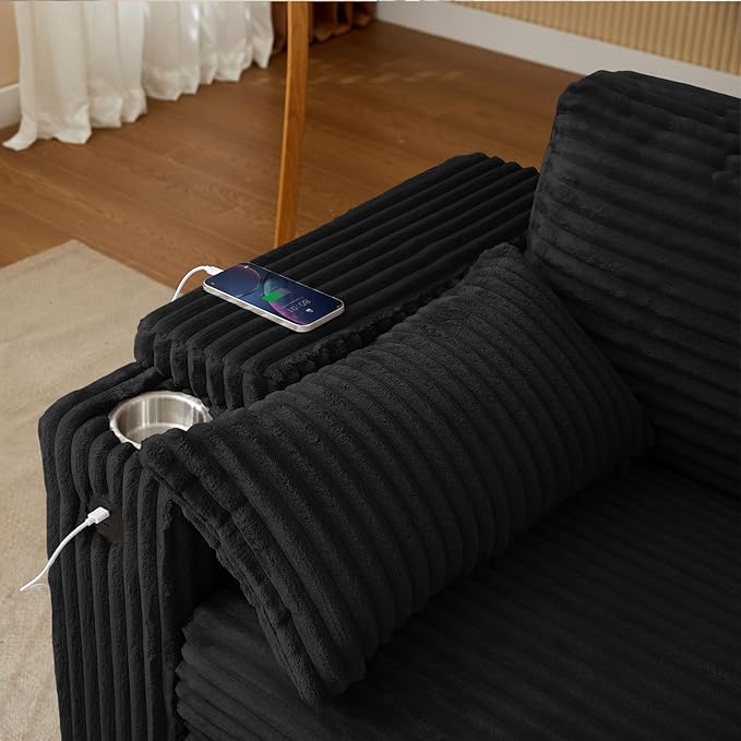 Convertible Corduroy Sofa Bed with USB Charging Port &amp Cup Holders 68.11 Foldable Sleeper Chair with Armrests &amp Pillows 3-in-1 Floor Futon for Living Room Bedroom Guest RoomEasy Assembly