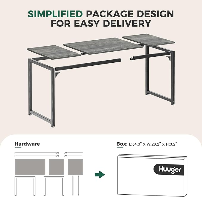 Huuger Computer Desk 70 Inch Office Desk Gaming Desk with Storage Writing Desk Work Desk for Home Office Study Long Simple Desk Large Legroom Metal Frame Grey