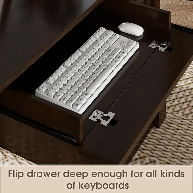 61.85″ Large Executive Desk with Roman Column Design for Boss Office Home Office 3 Drawers incl. File Drawer Keyboard Tray Shelf Cabinet with Door Dark Cherry