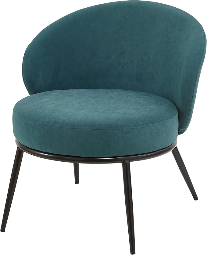 Modern Velvet Accent Chair with Channel Back Design Black Metal Legs and Soft Upholstery Comfortable Seating for Living Room Bedroom or Office Greenish Blue