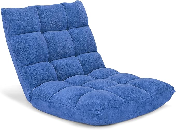 Moccha 14-Position Floor Sofa Folding Sofa Chair with Back Support Memory Foam Floor Gaming Chairs for Adults Adjustable Padded Couch Recliner Chaise Lounge for Reading Meditating (Blue)