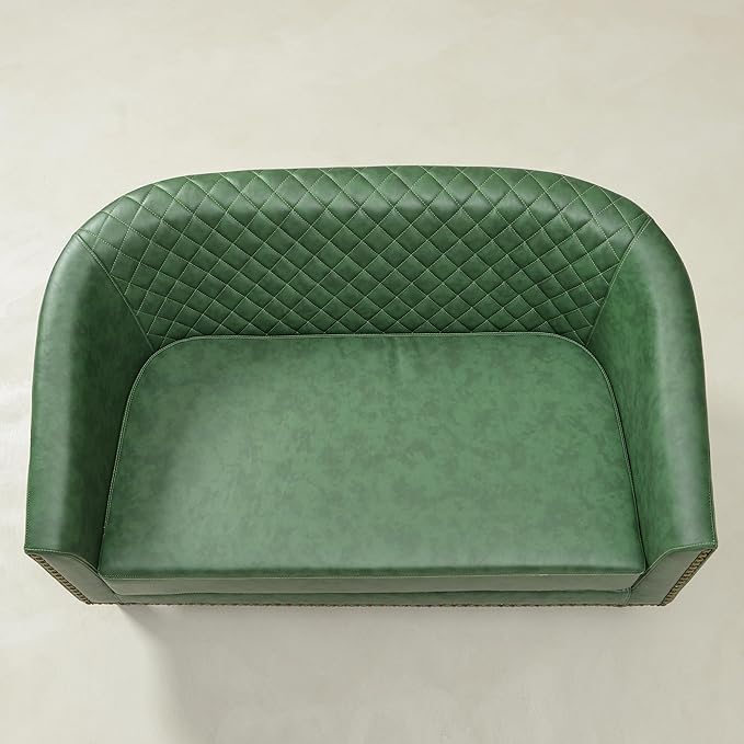 KINWELL 50 Faux Leather Upholstered Loveseat Sofa with 2 Swivel Barrel Accent Chairs Minimalist Comfy 2-Seater Couch and Armchair for Small Spaces Apartment Green